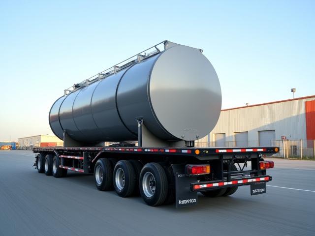 Step deck trailer loaded with large steel components
