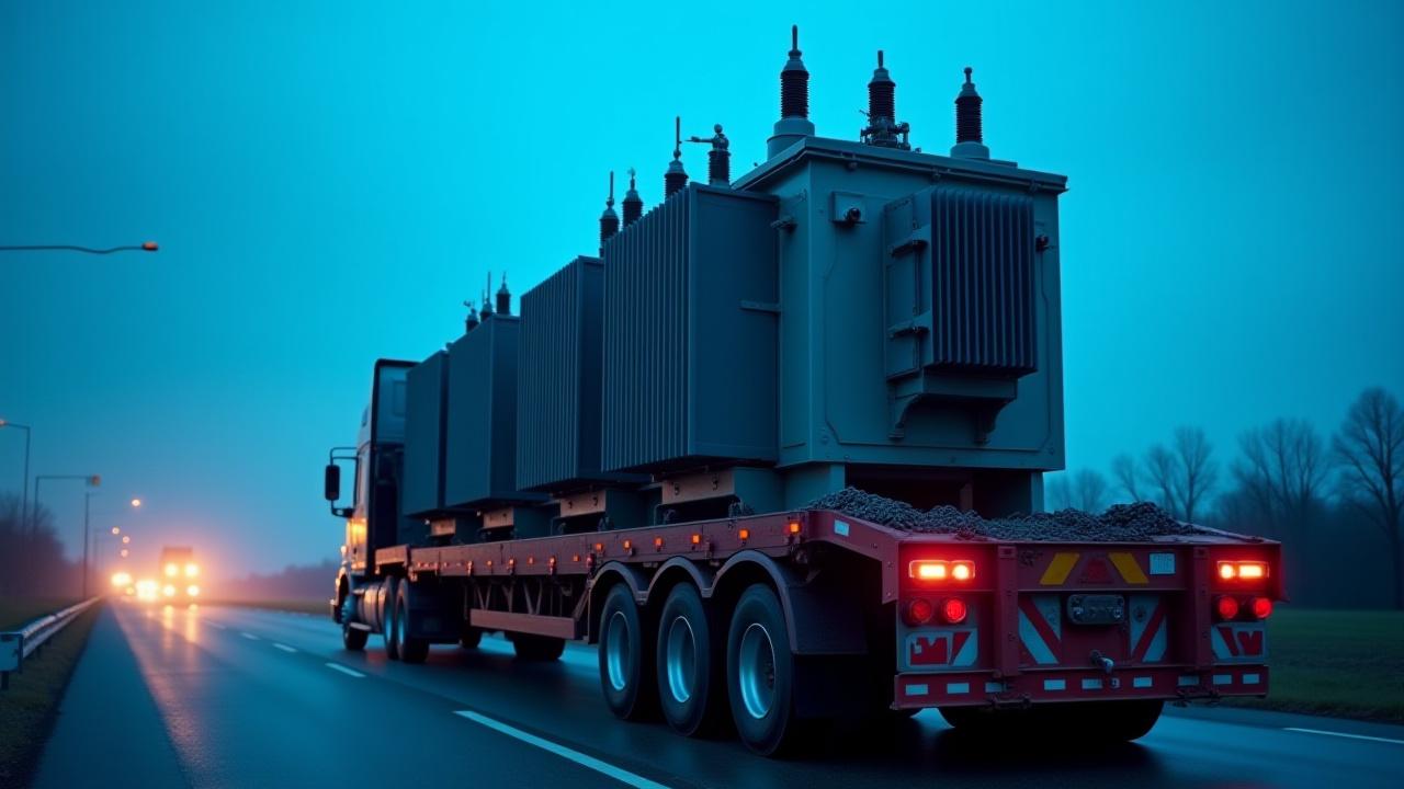 Heavy industrial turbine being transported on a multi-axle K&H trailer